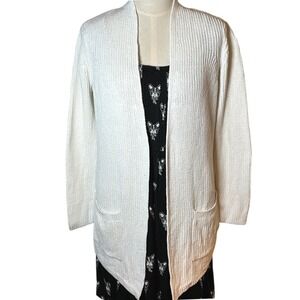 Loft 100% Cotton Open Front Long Line Cardigan with Pockets Size‎ Medium